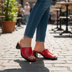 Etienne Aigner Red Leather Block Heel Slide Sandals 8.5